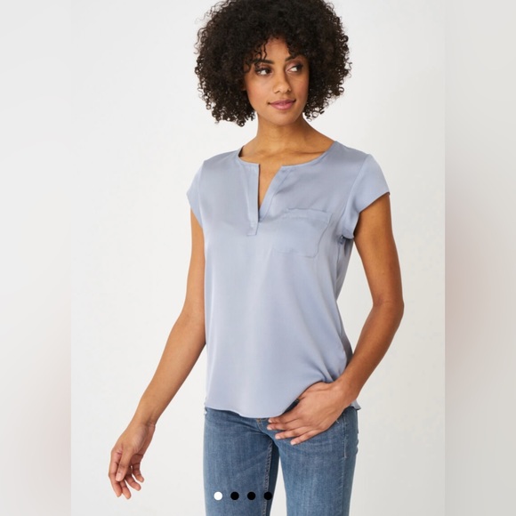 REPEAT Tops - REPEAT Dusty Blue Silk Top With Chest Pocket SIZE: XS